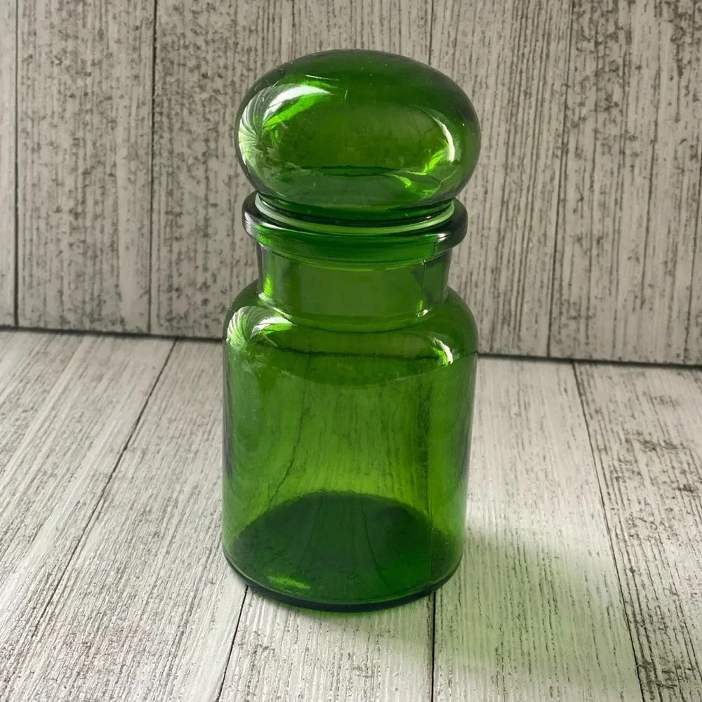 Vintage Belgian Glass Apothecary JAR Emerald green